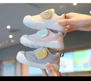 Breathable mesh baby walking shoes with anti-slip soft soles available in three cute colors