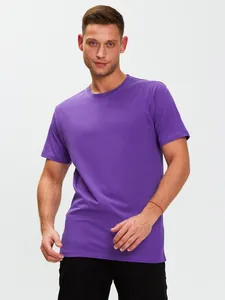 Men's Casual Pure Cotton Short Sleeve T-Shirt Solid Color Basic Round Neck Drop Shoulder Loose Fit Heavyweight Top