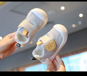 Detailed view of breathable mesh baby walking shoes with soft non-slip soles