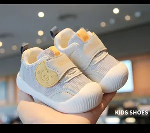 Detailed close-up of breathable mesh baby walking shoes with soft anti-slip soles