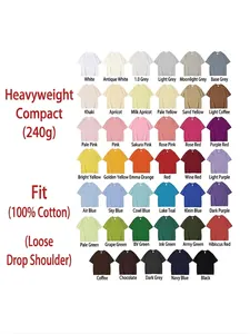 Heavyweight 240g drop shoulder 100% cotton T-shirt displayed in many vibrant colors