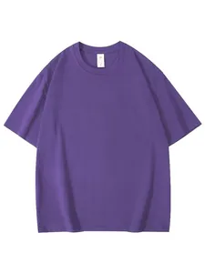 Heavyweight 240g purple cotton T-shirt with a stylish drop shoulder design.