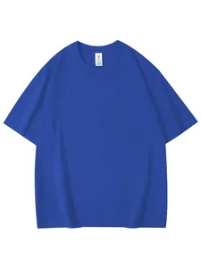 Plain royal blue 240g pure cotton short-sleeve t-shirt featuring a drop shoulder design.