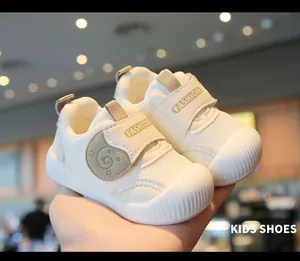 Premium breathable beige mesh toddler walking shoes with soft flexible anti-slip soles