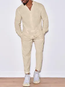 Lässiges Herren-Set aus Baumwolle und Leinen mit Langarmshirt und Hose