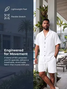 Men's summer white casual set featuring breathable lightweight fabric with flexible stretch details