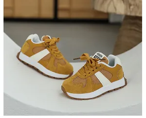 Stylish yellow mesh breathable sneakers with soft leather and thick soles for women