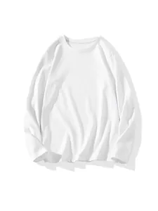 Classic 220g men's long-sleeved white cotton t-shirt with a comfortable round neck design