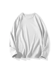 Men's 220g light grey long sleeve T-shirt, minimalist crew neck casual cotton top