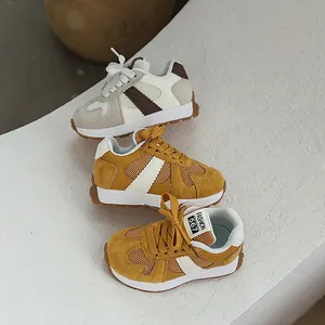 Stylish breathable mesh kids sneakers with retro suede panels and thick comfortable soles