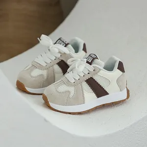 Breathable mesh soft leather German trainer sneakers for kids with stylish thick soles