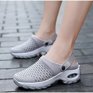 Women Mesh Breathable Platform Sandals Air Cushion Swing Sole Walking Shoes Two-Way Wear Slippers Summer Casual Plus Size