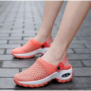 Women's orange mesh platform sandals with comfortable heel straps and air cushion