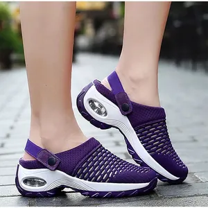 Stylish purple mesh slip-on rocker sandals for women with breathable air cushion soles