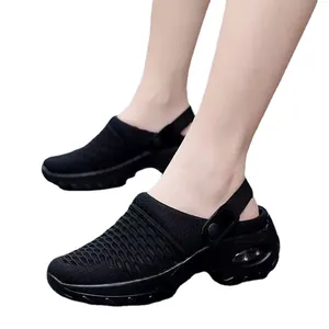 Comfortable black mesh platform rocker sandals for women summer outdoor breathable footwear