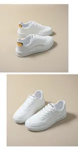 Vues latérale et de dessus de baskets blanches à plateforme avec touches dorées au talon