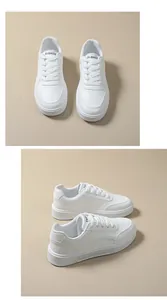 Vues détaillées de baskets blanches à plateforme avec semelles épaisses et lacets classiques