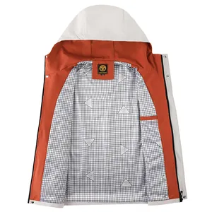 Veste parka pour homme avec capuche, doublure orange et motif à carreaux
