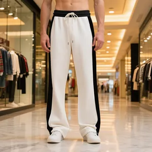 Heavyweight loopback men's color-block sweatpants in loose straight fit for casual wear.