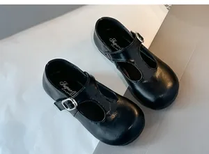 Elegante zwarte T-strap Mary Jane schoenen voor meisjes met zachte zool en matte afwerking