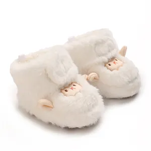 Bottines blanches pelucheuses pour bébé avec agneau, bottes d'hiver chaudes en peluche.