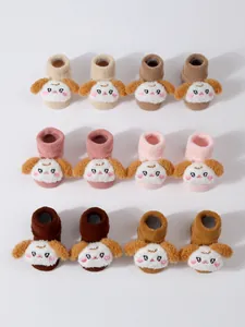 Calcetines de Suelo Engrosados de Felpa Para Bebé Con Perro de Dibujos Animados 3D Calcalcetines Antideslizantes De Invierno