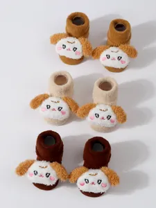 Calcetines cálidos de invierno para bebé con caras de perrito en 3D y suelas antideslizantes