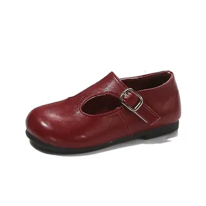 Elegante klassieke rode Mary Jane schoenen voor meisjes met T-bandje en zachte zool