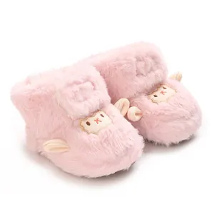 Bottes d'hiver roses en peluche pour bébé avec broderie mouton mignonne pour nourrissons
