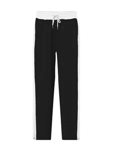 Men's heavyweight black sweatpants with white side stripes and drawstring waist