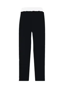 Detail view of men's heavy fleece joggers with contrast side stripes and straight leg cut.