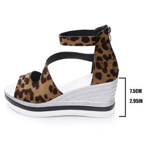 Detailansicht der 7,5 cm Keilabsatzhöhe für Leoparden-Pantoletten mit Peep Toe