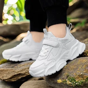 Kinder Jungen Leichte Wasserdichte Laufschuhe Atmungsaktive Weiche Sohle Sport Sneaker Mit Klettverschluss Für Schule Outdoor Aktivitäten Lässige Mode Weiß Schwarz Schuhe