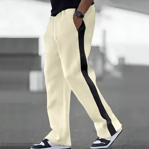 Men's heavy fleece sweatpants with black side stripes in a loose straight-leg fit.