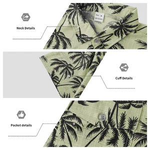Primeros planos detallados de las características y textura de la camisa hawaiana hombre.