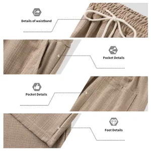 Detalle de pantalones casuales de hombre: cintura, bolsillos y dobladillo.