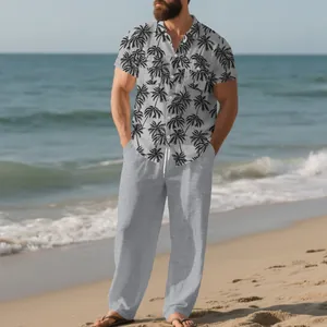 Conjunto de verano de 2 piezas para hombre con camisa estampada y pantalón de playa