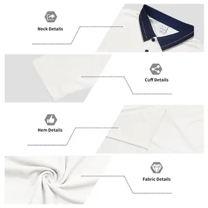 Macro view of white piqué mesh polo shirt showing neck, cuff, hem and fabric details