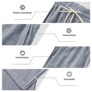 Vistas detalladas del pantalón casual para hombre: cintura, bolsillos y tejido de rejilla