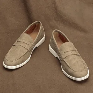 Men's Retro British Style Casual Loafers Faux PU Suede Texture Slip-on Flat Shoes Soft Comfortable Non-slip Penny Loafers For Men