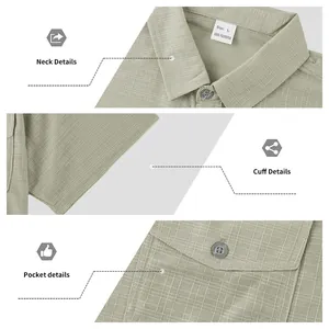 Macro details of men's summer short sleeve shirt showing neck, cuff and pocket