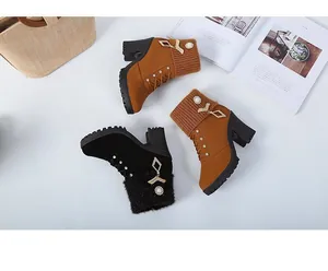 Top view of fashion ankle boots with rhinestone accents and knit collar detail.
