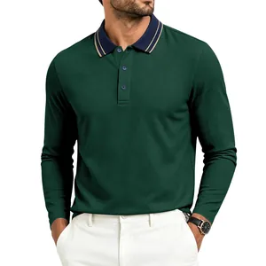 Klassisches Langarm-Polohemd für Herren aus Piqué in Dunkelgrün für Business-Casual