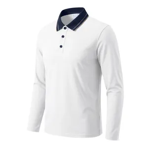 Detailansicht eines Herren-Langarm-Polo-Shirts mit kontrastfarbenem Kragen