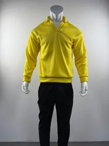 Vista detallada de la sudadera polo con cuello en V amarillo brillante para hombre