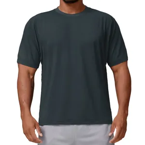Camiseta deportiva premium gris carbón para hombre de secado rápido con cuello redondo clásico