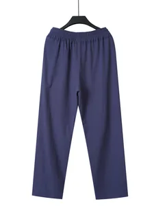 Men's breathable cotton linen trousers with elastic waist and straight-leg cut