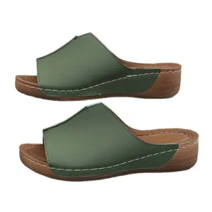 Sandalias de cuña verdes para mujer con plataforma y diseño casual de punta abierta