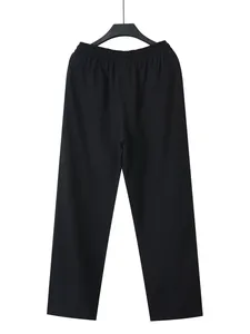 Premium black cotton-linen men's trousers featuring a comfort elastic waist and straight cut