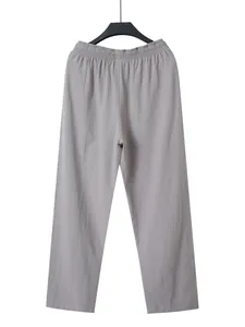 Breathable men's cotton linen casual pants with elastic waist and straight cut